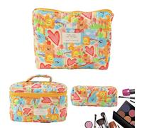 BommFu Quilted Makeup Bag | Cotton Makeup Bag,Cosmetic Portable Artist Storage for Cosmetics Brushes, Girls, Women