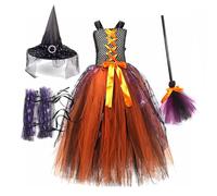 BommFu Witch Costume for Girls, Festive Party Dress for Holidays, Girls' Outfit for Halloween, School Events, Stage Performances, Theme Parties, Carnival, Masquerade