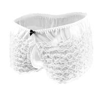 Bommi Fairy Men‘s Tiered Boxer Briefs Funny Boys Novelty Shorts Elasticated Trunks Stretchable Waist Underwear Mesh Lace Bladder Pocket Breathable And Comfortable (White)