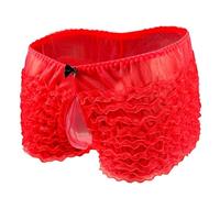 Bommi Fairy Men‘s Tiered Boxer Briefs Funny Boys Novelty Shorts Elasticated Trunks Stretchable Waist Underwear Mesh Lace Bladder Pocket Breathable And Comfortable (Red)