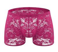 Bommi Fairy Men's Comfortable Silky Underwear Breathable Trunks Sexy Translucent Lace Boxer Shorts Briefs (UK, Alpha, One Size, Regular, Regular, Rose)