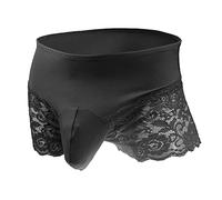 Bommi Fairy Men's Lace Briefs Sissy Pouch Underwear Crossdress Breathable Stretch Cotton Lace Panties Large Hip Wrap with Translucent Thighs (Black)