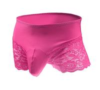 Bommi Fairy Men's Lace Briefs Sissy Pouch Underwear Crossdress Breathable Stretch Cotton Lace Panties Large Hip Wrap with Translucent Thighs (Rose)