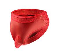 Bommi Fairy Men's Panties Lace Low Rise Stretchy Underwear Bulge Pouch Breathable Stretch Clear And Breathable Large Hip Wrap (Red)