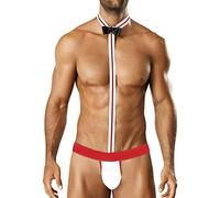 Bommi Fairy Men's Waiter Cosplay Bow Tie Bodysuit Thong Butler Teddy Costume Funny Novelty Gift (Red)