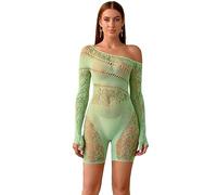 Bommi Fairy Shapewear for Women Body Shaper Shorts Hip Lift Pants Lace Bodysuit Rhinestone Cut-out Jumpsuit Party Dress (Grass Green)