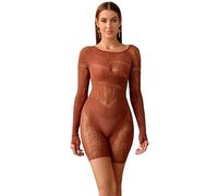 Bommi Fairy Shapewear for Women Body Shaper Shorts Hip Lift Pants Lace Bodysuit Rhinestone Cut-out Jumpsuit Party Dress (Brown)