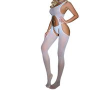 Bommi Fairy Women Sexy Bodystocking Suspenders Sheer Lingerie One Piece Tights Transparen Clubwear Bodysuits (White)