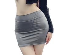 Bommi Fairy Womens Plain Stretch Bodycon Short Mini Semi Skirt Mini A Little See-Through Babydolls Skirt (Grey)