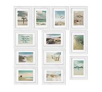 bomoe 12pcs Wall Collage Set Ocean - Hanging Photo Frame Set for 13x18 cm Pictures- Wooden Photo Frames with Passepartout Picture Collage Photo Picture Print - White