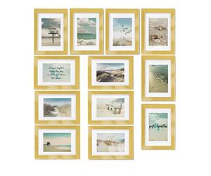 bomoe 12pcs Wall Collage Set Ocean - Hanging Photo Frame Set for 13x18 cm Pictures- Wooden Photo Frames with Passepartout Picture Collage Photo Picture Print - Gold