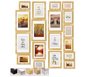 bomoe 18pcs Picture Frames Hanging Wooden Photo Frame Wall Collage Set