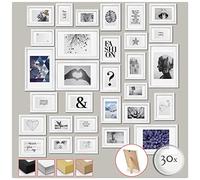 bomoe 30pcs Wall Collage Set Hanging Wooden Photo Frames with Passepartout