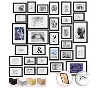 bomoe 30pcs Wall Collage Set Hanging Wooden Photo Frames with Passepartout