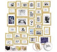 bomoe 30pcs Wall Collage Set Wooden Photo Frames with Passepartout Hanging