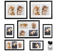 bomoe Family 3,5x5, 6x4 & 7x5 Photo Frames Multiple Pictures - Set 7psc Wooden Multi Black Picture Frames for wall with Passe-Partout & Plastic Glass - Photo Collage Frame Galeria