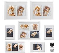 bomoe Family 3,5x5, 6x4 & 7x5 Photo Frames Multiple Pictures - Set 7psc Wooden Multi White Picture Frames for wall with Passe-Partout & Plastic Glass - Photo Collage Frame Galeria