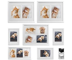 bomoe Family 3,5x5, 6x4 & 7x5 Photo Frames Multiple Pictures - Set 7psc Wooden Multi White Picture Frames for wall with Passe-Partout & Plastic Glass - Photo Collage Frame Galeria
