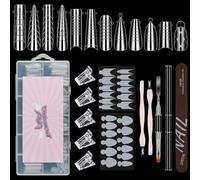 BOMOQING Nail Double Shapes for Poly Gel Set, 12 Styles, 12 Sizes, Nail Shape Extension Shapes, 144 Pieces Full Cover Artificial Nail Tips, Duet System with 5 Nail Clips, Nail Brush