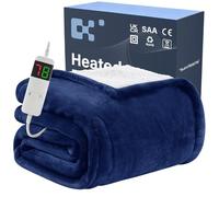 BOMOVA Electric Heated Blanket Single Throw (130x160cm,Blue)-Flannels Fleece Winter Warm Blanket,10-Level Heating & 5 Auto Timer,Cozy Sofa Throw for Home Office,Xmas House Warming New Home Gifts