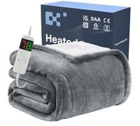 BOMOVA Electric Heated Blanket Single Throw (130x160cm,Grey)-Flannels Fleece Winter Warm Blanket,10-Level Heating & 5 Auto Timer,Cozy Sofa Throw for Home Office,Xmas House Warming New Home Gifts