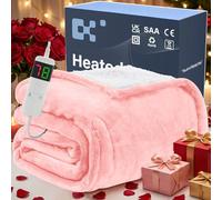 BOMOVA Electric Heated Blanket Single Throw (130x160cm,Light Pink)-Flannels Fleece Winter Warm Blanket,10-Level Heating & 5 Auto Timer,Cozy Sofa Throw for Home Office,Xmas House Warming New Home Gifts