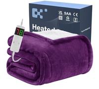 BOMOVA Electric Heated Blanket Single Throw (130x160cm,Purple)-Flannels Fleece Winter Warm Blanket,10-Level Heating & 5 Auto Timer,Cozy Sofa Throw for Home Office,Xmas House Warming New Home Gifts