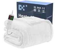 BOMOVA Electric Heated Blanket Single Throw (130x160cm,White)-Flannels Fleece Winter Warm Blanket,10-Level Heating & 5 Auto Timer,Cozy Sofa Throw for Home Office,Xmas House Warming New Home Gifts