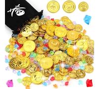 Bomtop Pirate Gold Coins, Pirate Gemstones Set (50 Pieces Pirate Coins + 100 Pieces Pirate Gemstones), Pirate Treasure for Pirate Treasure, Pirate Party Bags, Treasure Hunt Children's Birthday Party