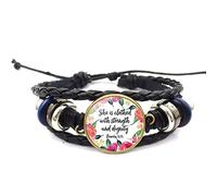BOMUKE She Laughs Without Fear of Future,Proverbs 31 Woman,She is Clothed in Strength,Bible Verse Bracelet,Scripture Bracelet,Christian