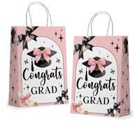BOMXOI 20PCS Pink Bow Graduation Decorations Congrats Grad Goodie Bags with Handle We Are so Proud of You Graduation Candy Treat Bags Decor Sign