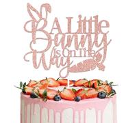 BOMXOI A Little Bunny is on the Way Cake TopperA Little Bunny Is on the Way Baby Shower Decor Easter Themed Baby Shower Party Decoration Supplies Rose Gold Glitter