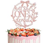 BOMXOI Isn't She Onederful Cake Topper Happy 1st Birthday Decor Isn't She Onederful Birthday Decorations for Girl Rose Gold Glitter