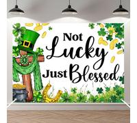 BOMXOI Not Lucky Just Blessed Backdrop 7x5ft Shamrock Cross Christian Irish Happy St.Patrick's Day Party Photo Props Sign