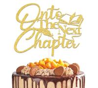 BOMXOI Onto the Next Chapter Cake Topper The Beginning of A New Chapter Cake Decorations for Graduation/Wedding Anniversary Party Decorations Gold Glitter