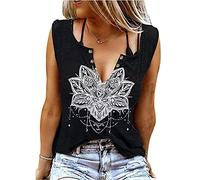 BOMYTAO Mandala Lotus Tank Top for Women Sacred Geometry Meditation Gift Sleeveless Graphic Tees Vest, Black, Medium