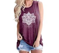 BOMYTAO Mandala Lotus Tank Top for Women Sacred Geometry Meditation Gift Sleeveless Graphic Tees Vest - red - Small