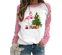 BOMYTAO Merry Christmas Flamingo Sweatshirt for Women Christmas Lights Pullovers Xmas Holiday Lightweight Shirts Blouses, Pink-3, Medium