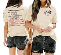 BOMYTAO Racing Cars Shirts for Women Checkered Flag Print T-Shirt Race Week Shirt Car Race Lover Casual Short Sleeve Tee, Khaki, XL