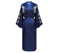 Bon amixyl Men’s Dressing Gown Bathrobe Satin Silk Bath Robe Kimono Gown Dragon Embroidery Yukata Hakma Vintage
