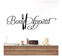 Bon Appetit - Fork, Knife, Cutlery, Kitchen, Restaurant Wall Quote, Wall Sticker [Large] [Black]