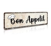 Bon Appetit French Chef, 4" by 16" Plaque Distressed Wall Metal Tin Sign for Home Bar Garden Kitchen Pub Bistro Wall Art Decor