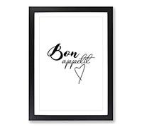 Bon Appetit Typography Framed Print | A2 Black Framed Wall Art | Ready to Hang | Modern Positive Affirmations Picture | Living Room Bedroom Lounge Office