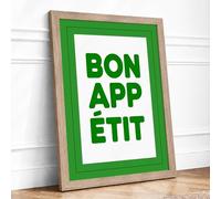Bon Appétit Typography Framed Wall Art Print A3 (42×29.7cm) Oak, Wall Decor for Living Room, Bedroom, Office & Home, Ready to Hang, Art Gift