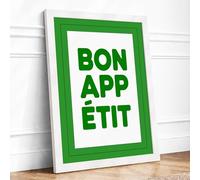 Bon Appétit Typography Framed Wall Art Print A4 (29.7×21cm) White, Wall Decor for Living Room, Bedroom, Office & Home, Ready to Hang, Art Gift