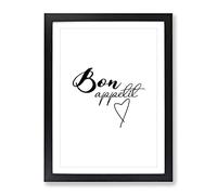 Bon Appetit Typography Quote Framed Print | A2 Black Framed Wall Art | Ready to Hang | Modern Positive Affirmations Picture | Living Room Bedroom Lounge Office