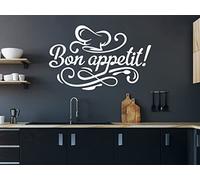 Bon Appetit Wall Art Sticker Removable Home Decals, Kitchen Decorate Quotes M (37x58 cm, White)