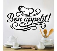 Bon appetit wall sticker kitchen decal quotes lettering room decor coffee black vinyl dining quote decoration accessory stickers art cafe pub restaurant cup chief toque transfers decals mural stencils