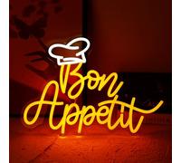 Bon Appetit with Chef's hat LED Sign Gold Letters Neon Light Signs for Restaurant French Style Neon Dimmable LED “16.5x12.6” Hanging Dinning Room Cooking Kitchen Wall Art Decor