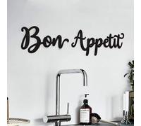 "Bon Appétit" Wooden Wall Script Sign - Black Rustic Decorative Kitchen and Dining Room Wall Art - Charming Farmhouse-Style Sign for Home or Living Space (Black)